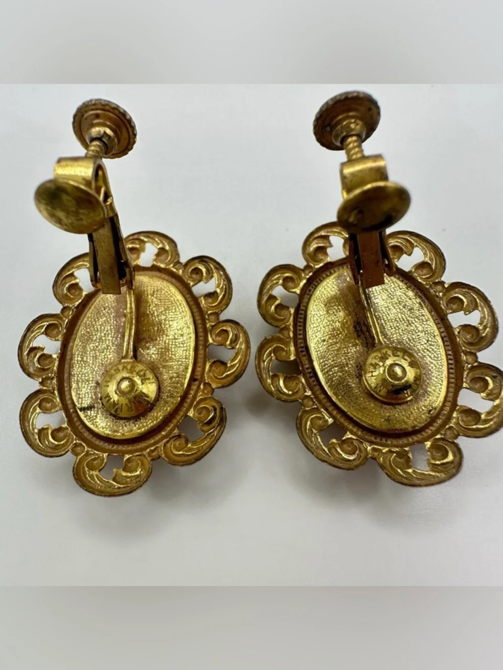 Miriam Haskell 1940’s Cameo Clip on Earrings-Signed-Rare